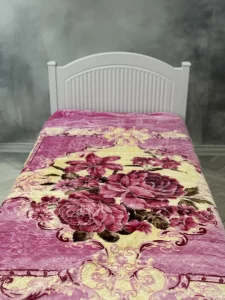 پتو 1 نفره زمستانه خارجی دو رو  طرح گل صورتی