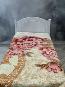 پتو 1 نفره زمستانه خارجی دو رو  طرح کرم گلبهی