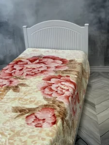 پتو 1 نفره زمستانه خارجی دو رو  طرح کرم گلبهی - تصویر 4