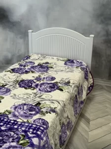 پتو 1 نفره زمستانه خارجی دو رو  طرح گل بنفش - تصویر 3