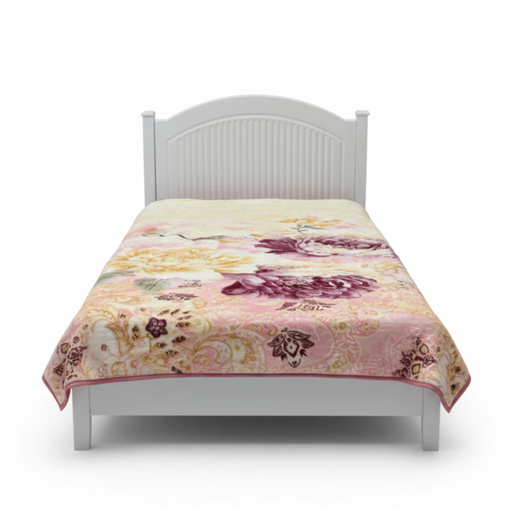 03401190 پتو یک نفره زمستانه خارجی دو رو طرح گل گلبهی - تصویر 1