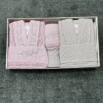 سرویس کامل حوله دونفره دانتل کرالیچه صورتی نسکافه ای - تصویر 7