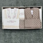 سرویس کامل حوله دونفره دانتل کرالیچه کرم قهوه ای - تصویر 7