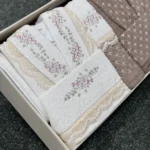 سرویس کامل حوله دونفره دانتل کرالیچه کرم قهوه ای - تصویر 6