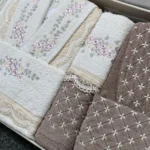 سرویس کامل حوله دونفره دانتل کرالیچه کرم قهوه ای - تصویر 3