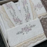 سرویس کامل حوله دونفره دانتل کرالیچه کرم قهوه ای - تصویر 2