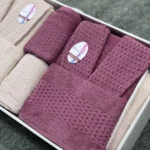 سرویس کامل حوله دونفره هارمونی صورتی کرم - تصویر 3