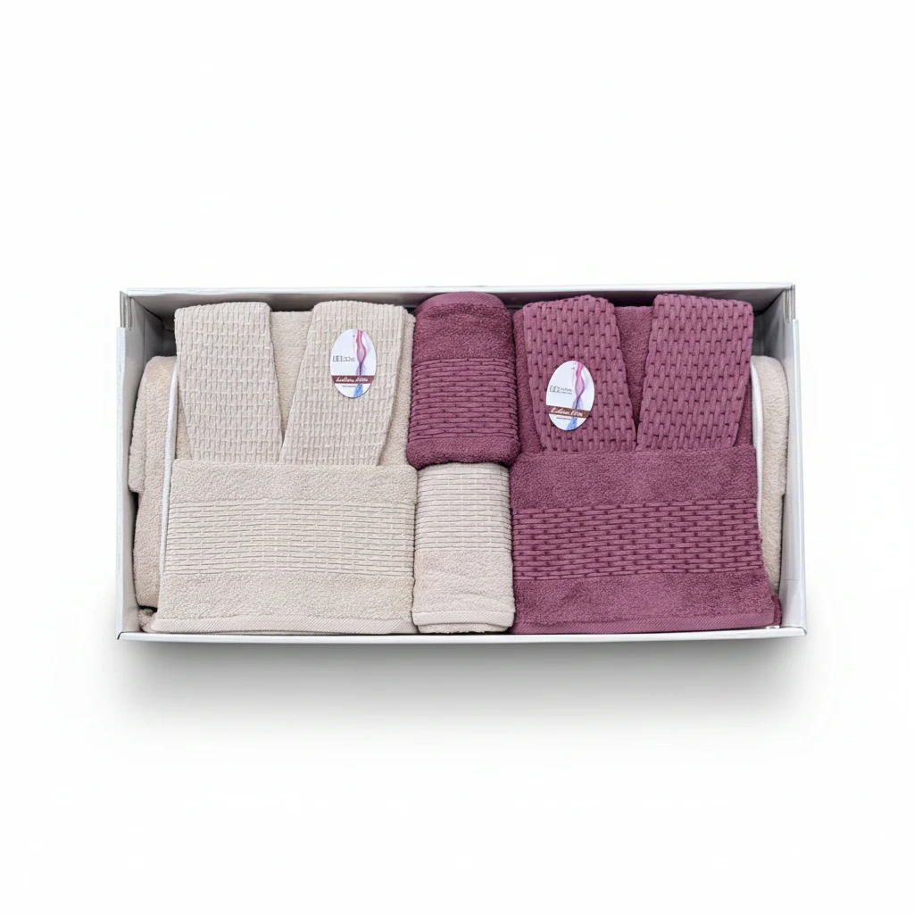 03424133 سرویس کامل حوله دونفره هارمونی صورتی کرم - تصویر 1