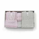 سرویس کامل حوله دونفره دانتل کرالیچه صورتی نسکافه ای